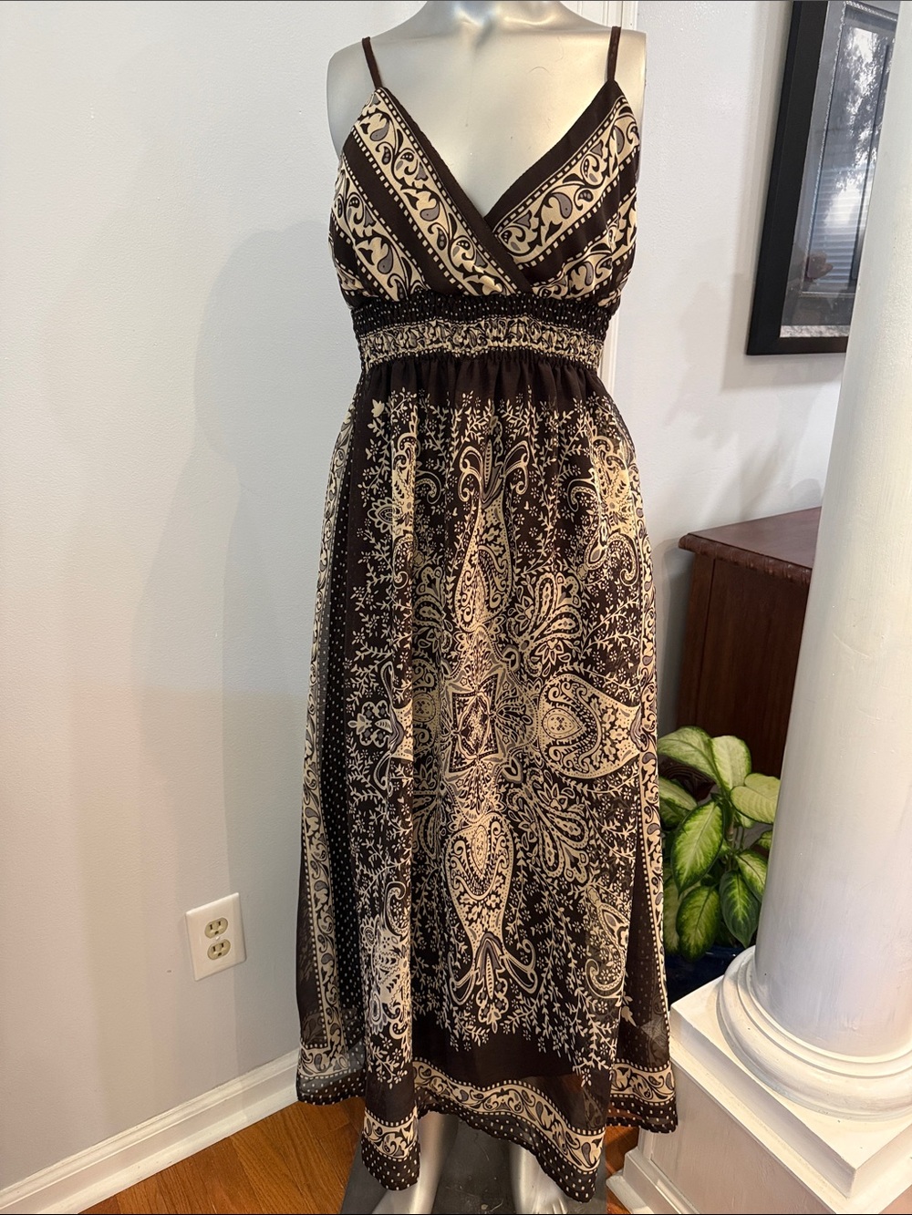 She's Cool Brown and Cream Paisley Maxi Dress